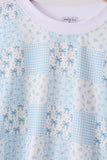 Blue floral bow checkered mom&me pants set - Aaria Tees Aaria Tees