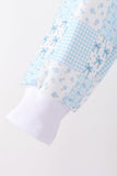 Blue floral bow checkered mom&me pants set - Aaria Tees Aaria Tees