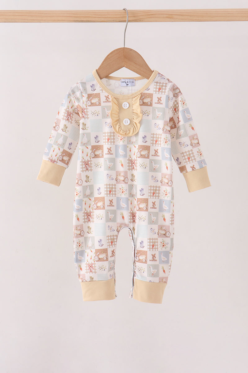 Khaki farm checkered romper - Aaria Tees