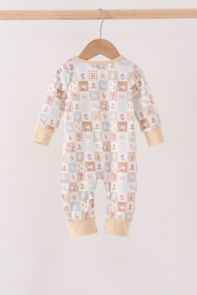 Khaki farm checkered romper - Aaria Tees Aaria Tees