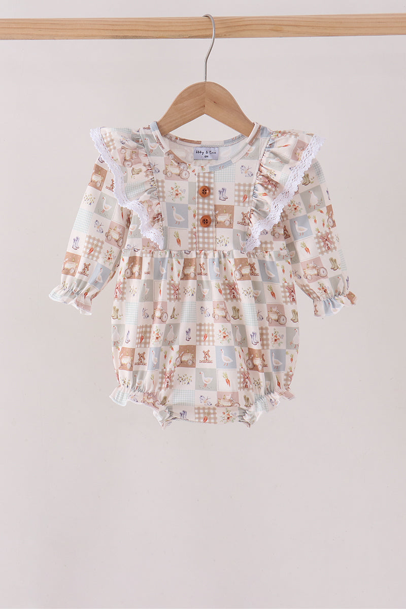 Khaki farm checkered ruffle bubble - Aaria Tees