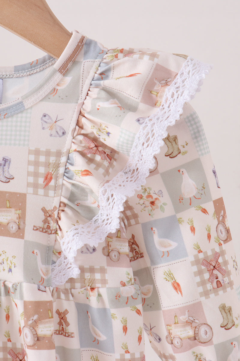 Khaki farm checkered ruffle bubble - Aaria Tees Aaria Tees