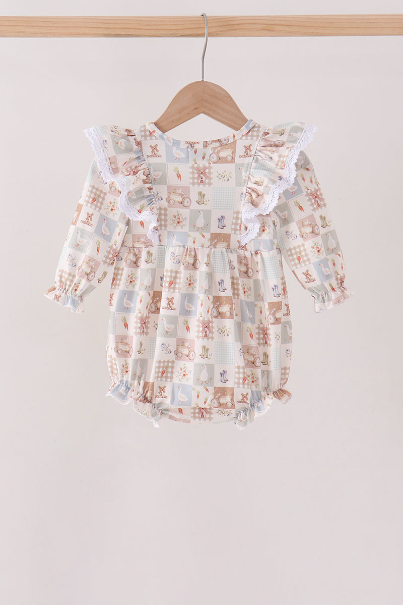 Khaki farm checkered ruffle bubble - Aaria Tees Aaria Tees