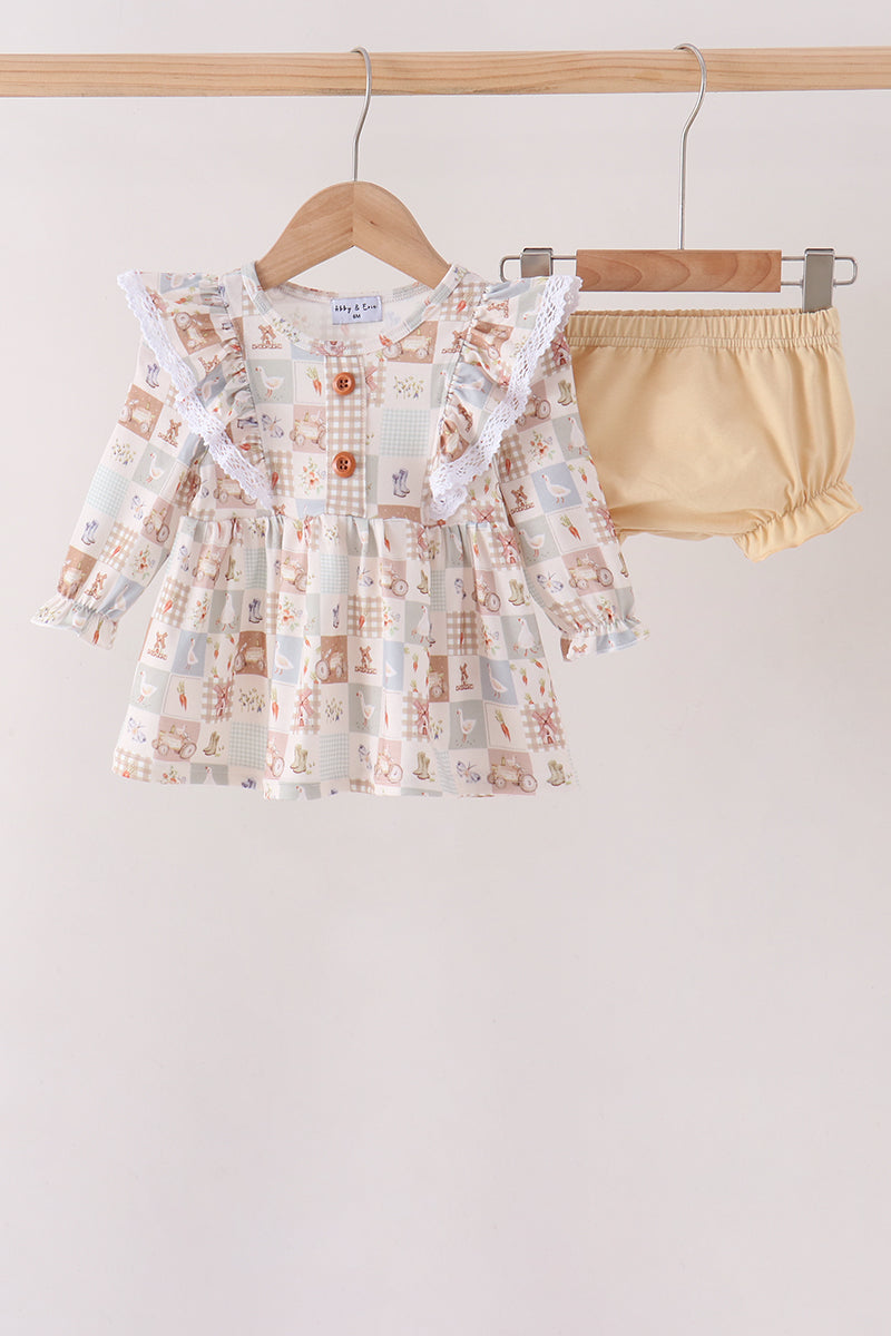 Khaki farm checkered ruffle bloomer set - Aaria Tees Aaria Tees