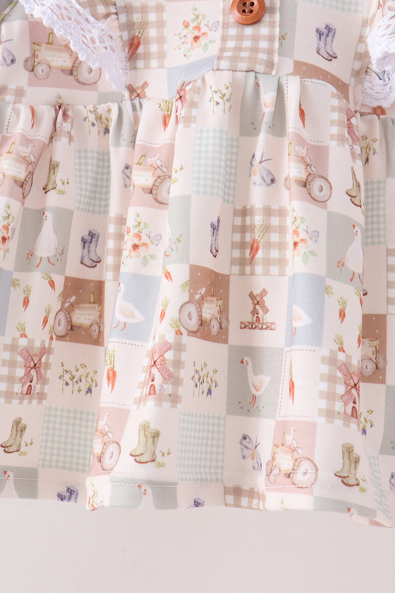 Khaki farm checkered ruffle bloomer set - Aaria Tees Aaria Tees