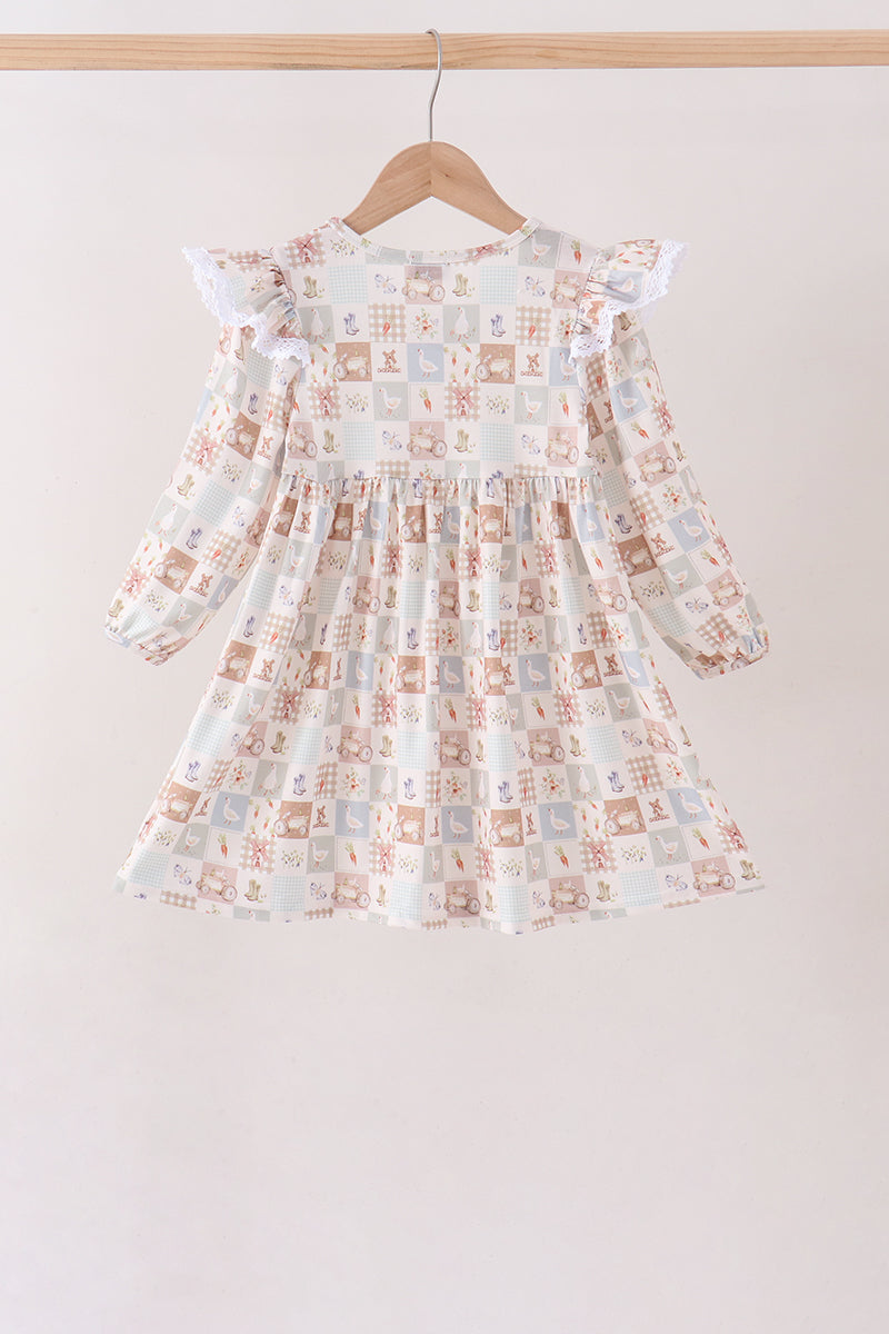 Khaki farm checkered ruffle dress - Aaria Tees Aaria Tees