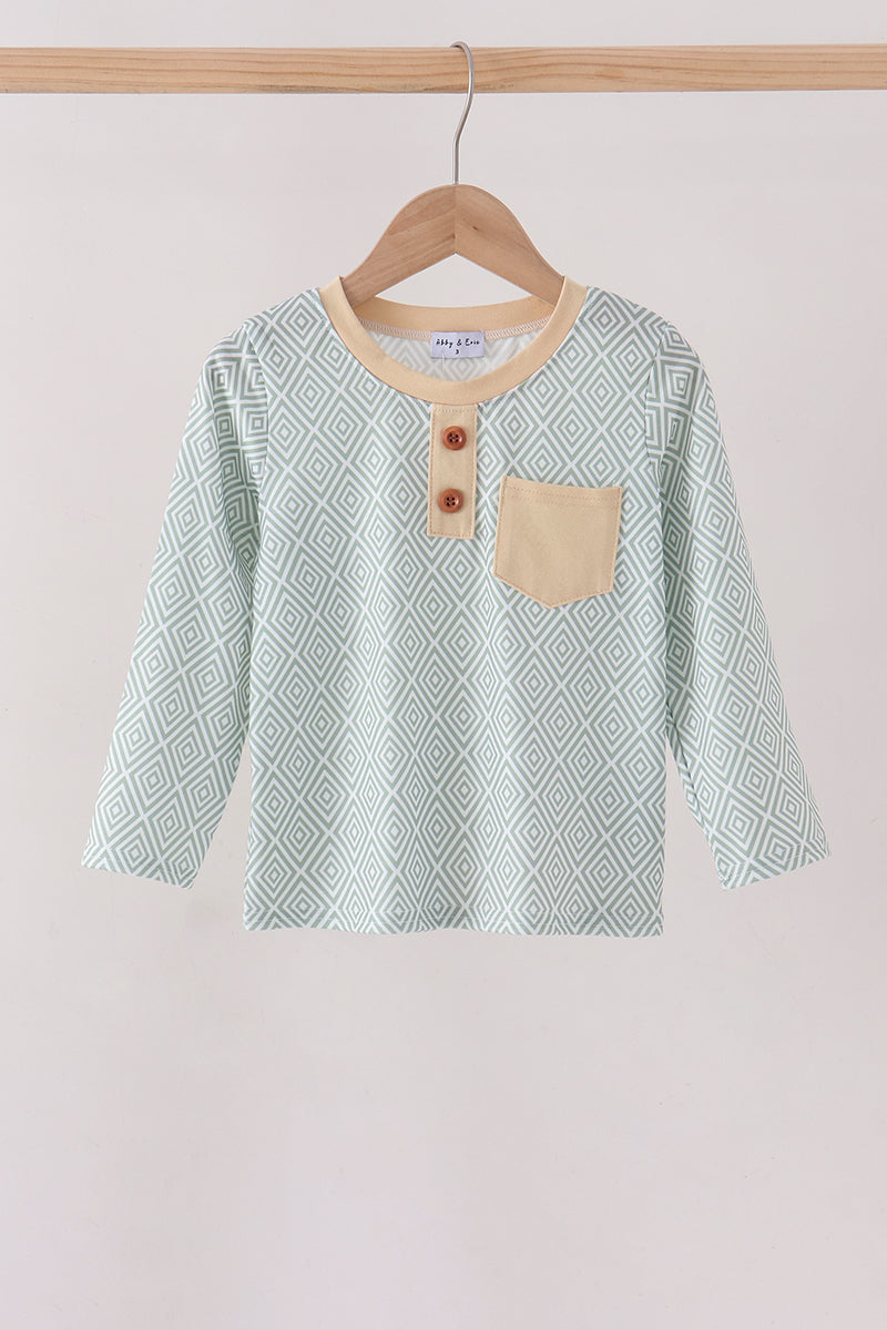 Khaki Geo Diamond Pocket Top - Aaria Tees
