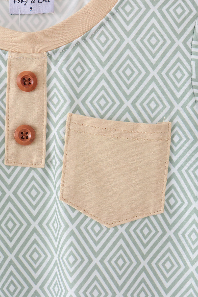 Khaki Geo Diamond Pocket Top - Aaria Tees Aaria Tees