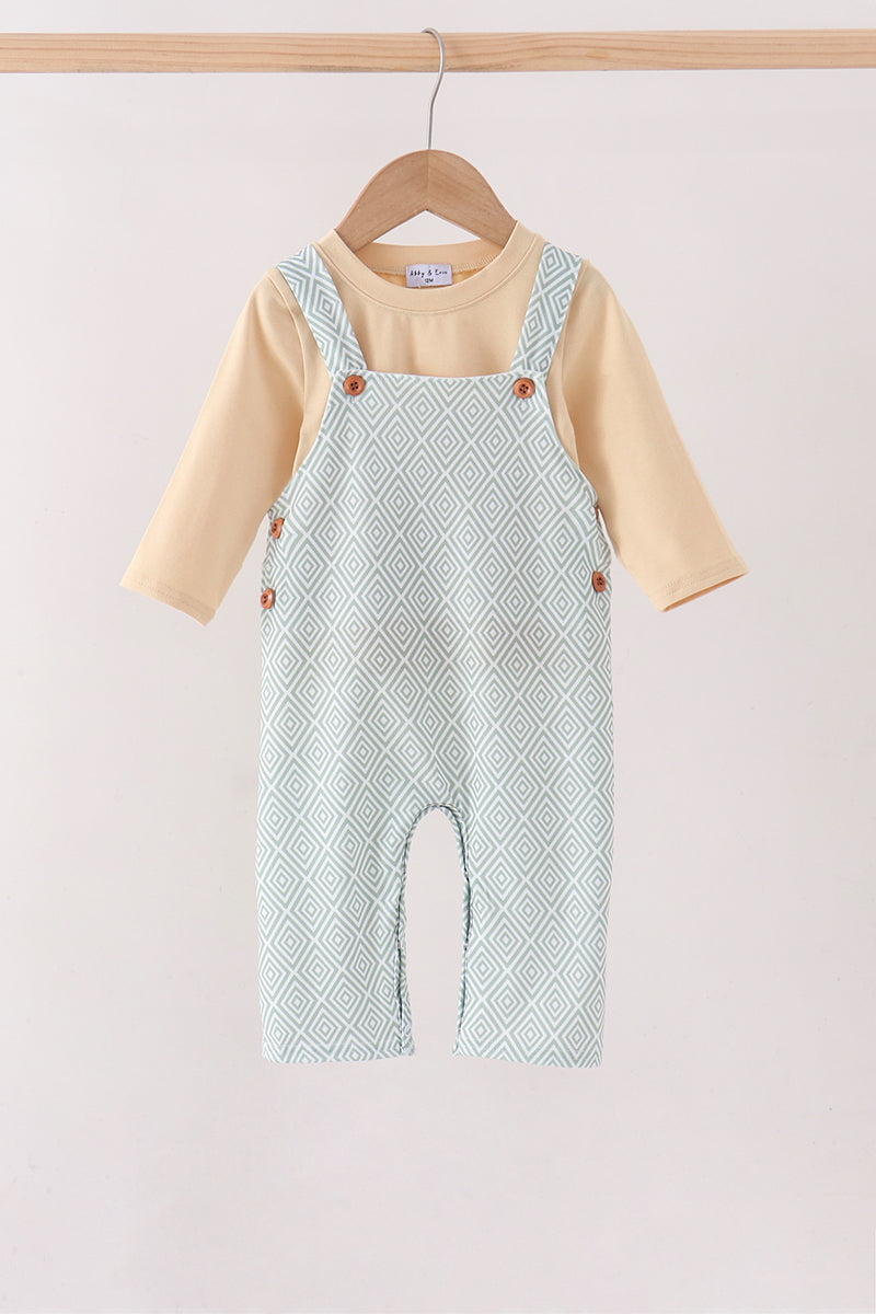 Khaki Geo Diamond 2pc romper set - Aaria Tees Aaria Tees