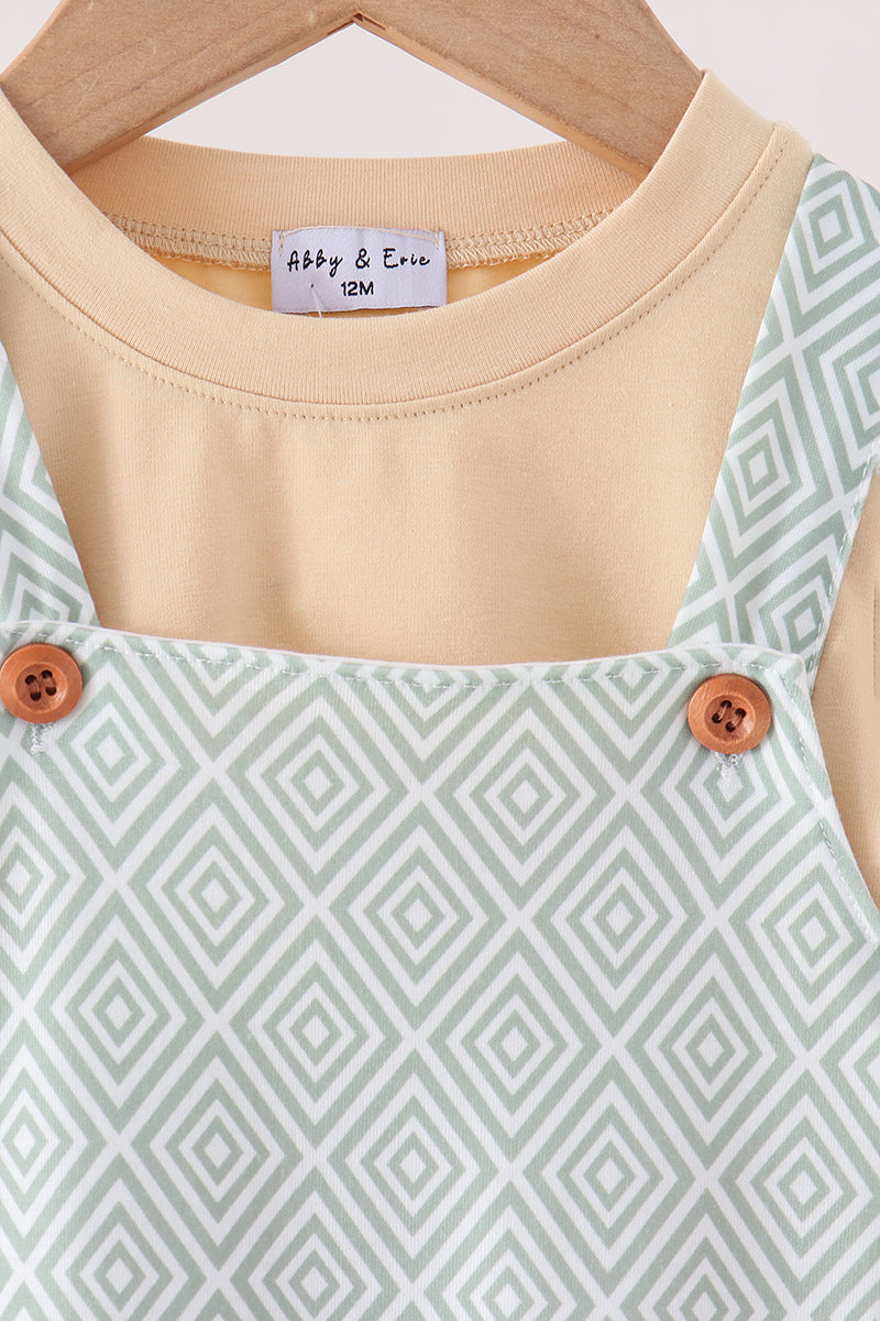 Khaki Geo Diamond 2pc romper set - Aaria Tees Aaria Tees