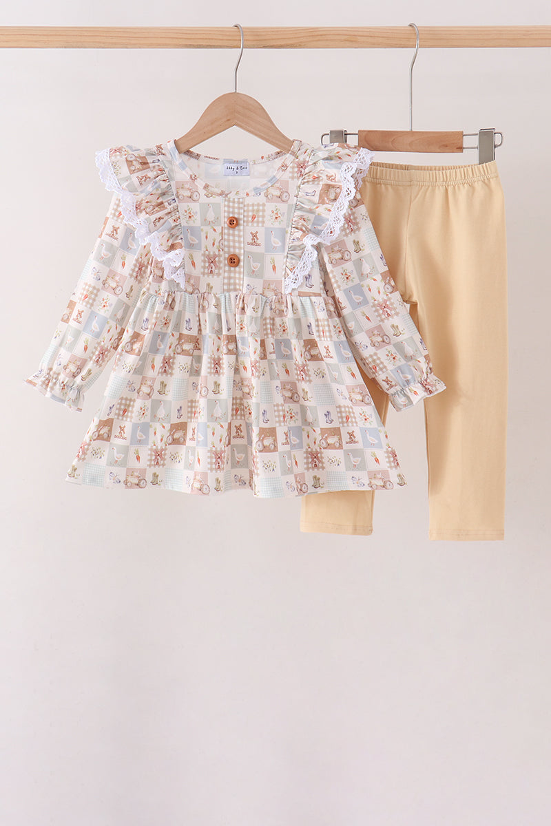 Khaki farm checkered ruffle pants set - Aaria Tees Aaria Tees