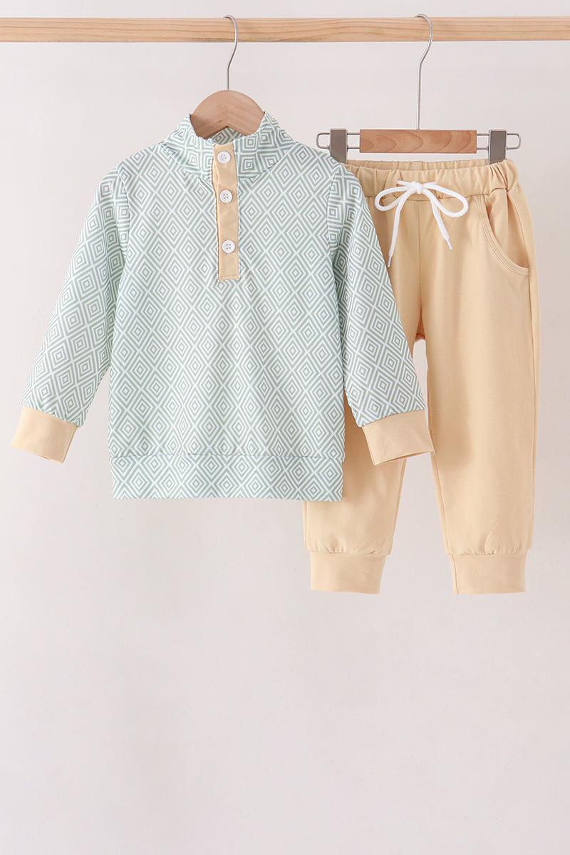 Khaki Geo Diamond pants set - Aaria Tees Aaria Tees