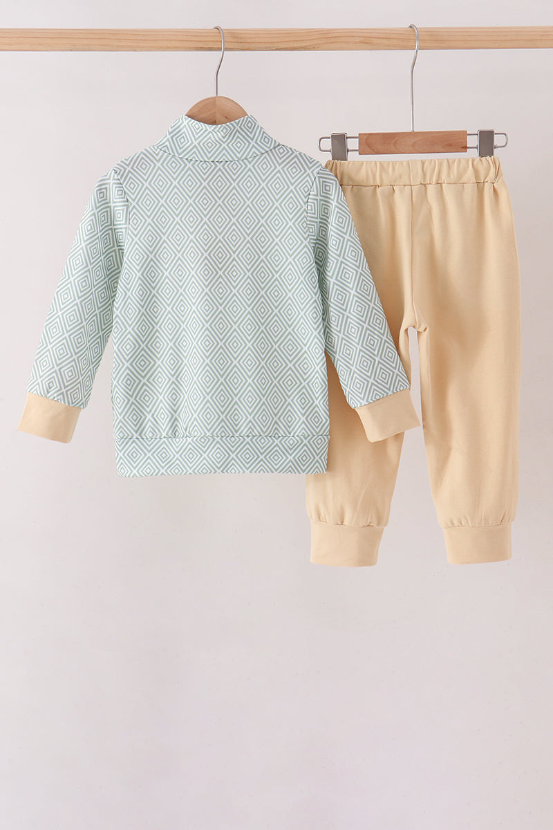 Khaki Geo Diamond pants set - Aaria Tees Aaria Tees