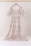 Khaki farm checkered tiered mom dress - Aaria Tees Aaria Tees