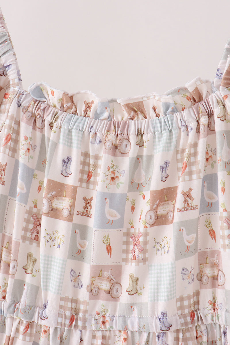 Khaki farm checkered tiered mom dress - Aaria Tees Aaria Tees