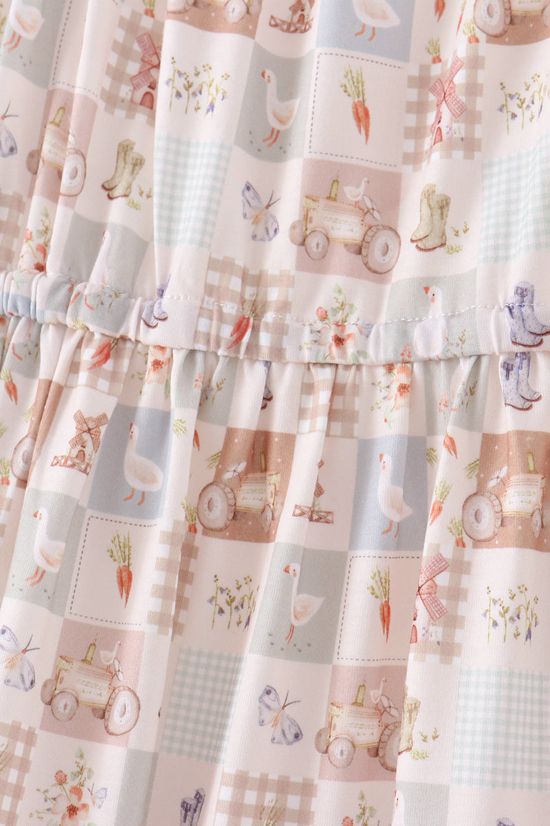 Khaki farm checkered tiered mom dress - Aaria Tees Aaria Tees