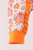 Orange Pumpkin Print Ruffle Romper - Aaria Tees Aaria Tees