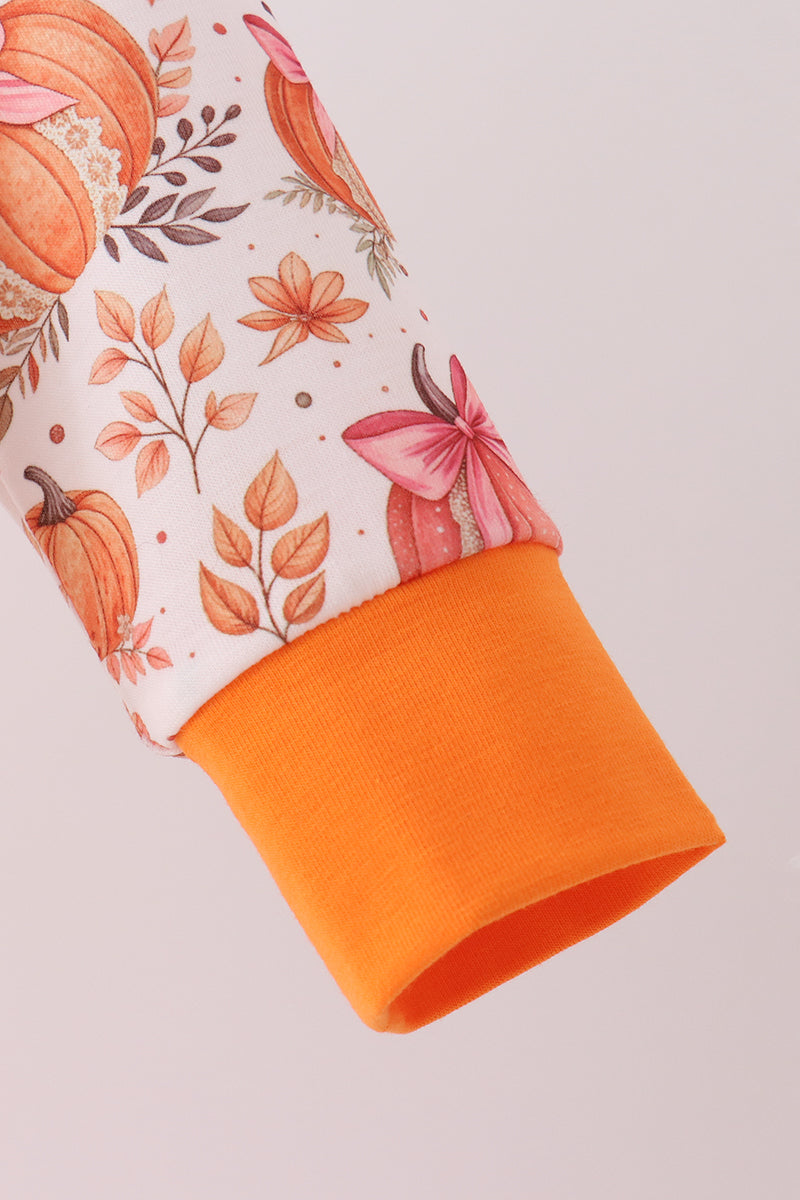Orange Pumpkin Print Ruffle Romper - Aaria Tees Aaria Tees
