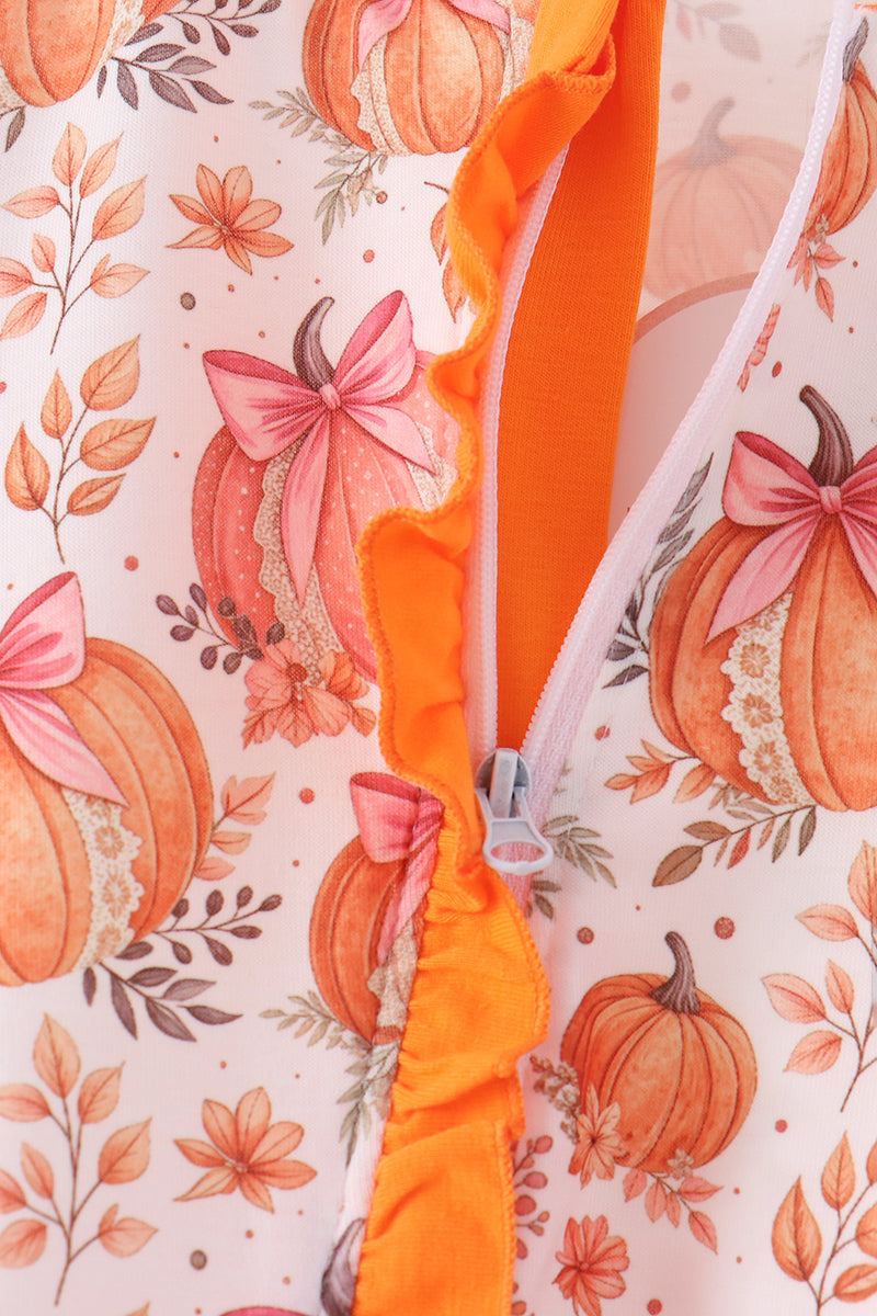 Orange Pumpkin Print Ruffle Romper - Aaria Tees Aaria Tees