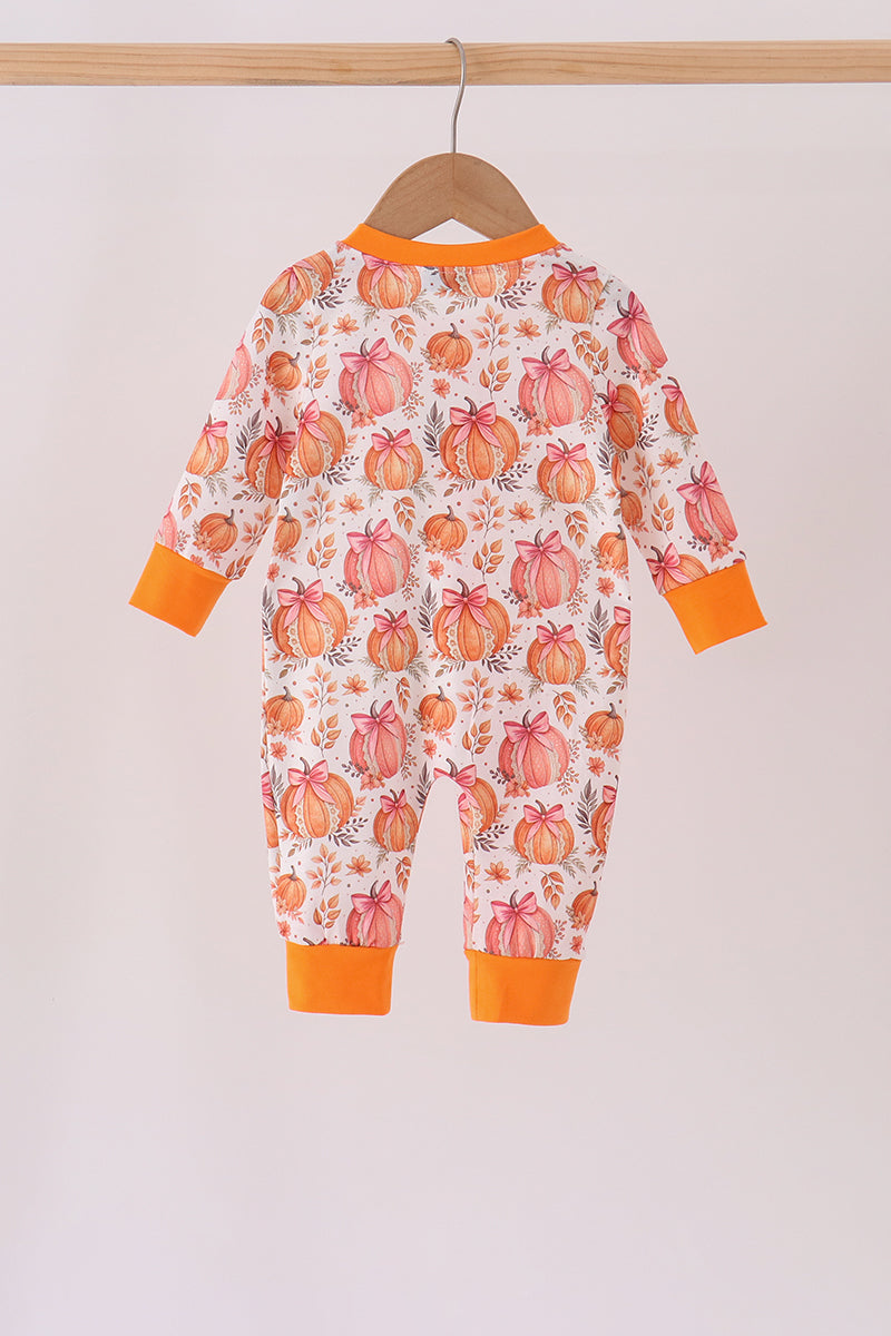 Orange Pumpkin Print Ruffle Romper - Aaria Tees Aaria Tees