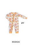 Orange Pumpkin Print Ruffle Romper Aaria Tees