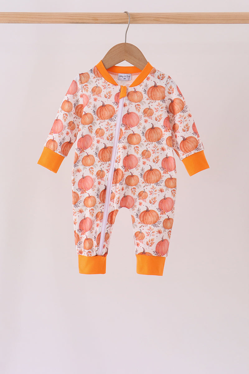 Orange Pumpkin Print Romper - Aaria Tees