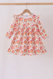 Orange Pumpkin Print Ruffle Dress - Aaria Tees Aaria Tees