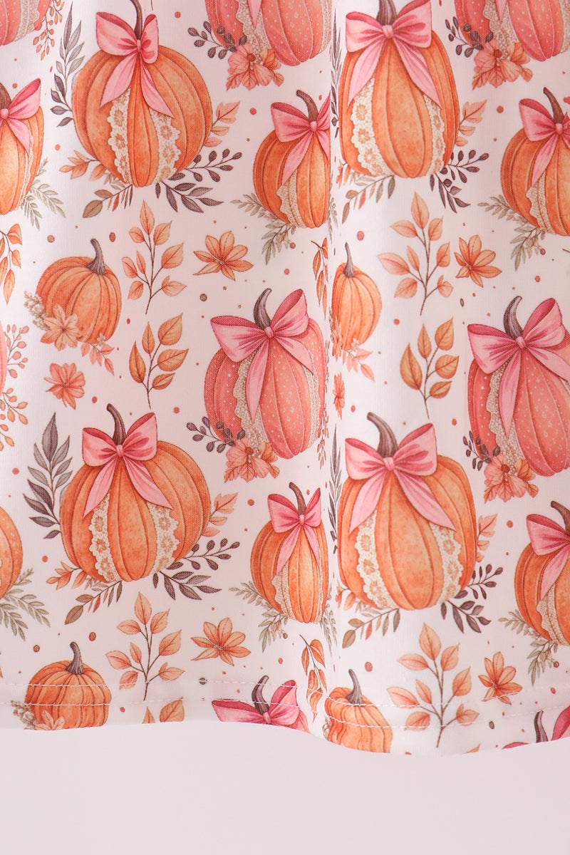 Orange Pumpkin Print Ruffle Dress - Aaria Tees Aaria Tees