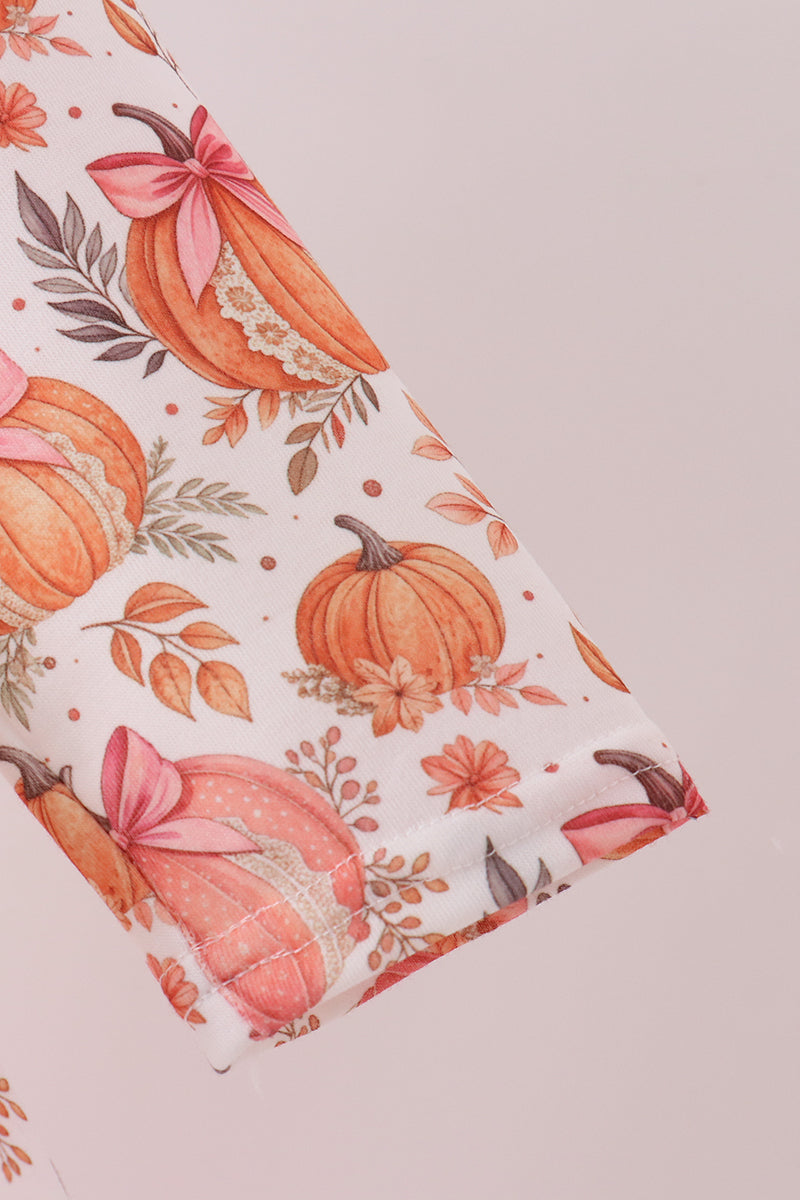 Orange Pumpkin Print Ruffle Dress - Aaria Tees Aaria Tees
