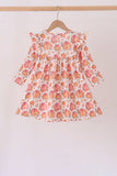 Orange Pumpkin Print Ruffle Dress - Aaria Tees Aaria Tees