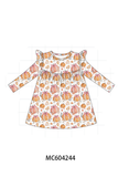 Orange Pumpkin Print Ruffle Dress Aaria Tees
