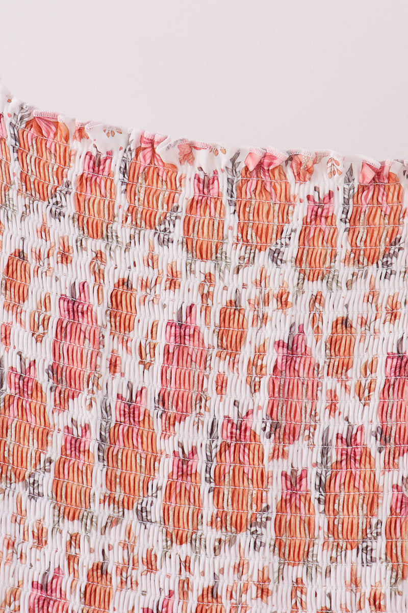 Orange Pumpkin Print Smocked Mom Dress - Aaria Tees Aaria Tees