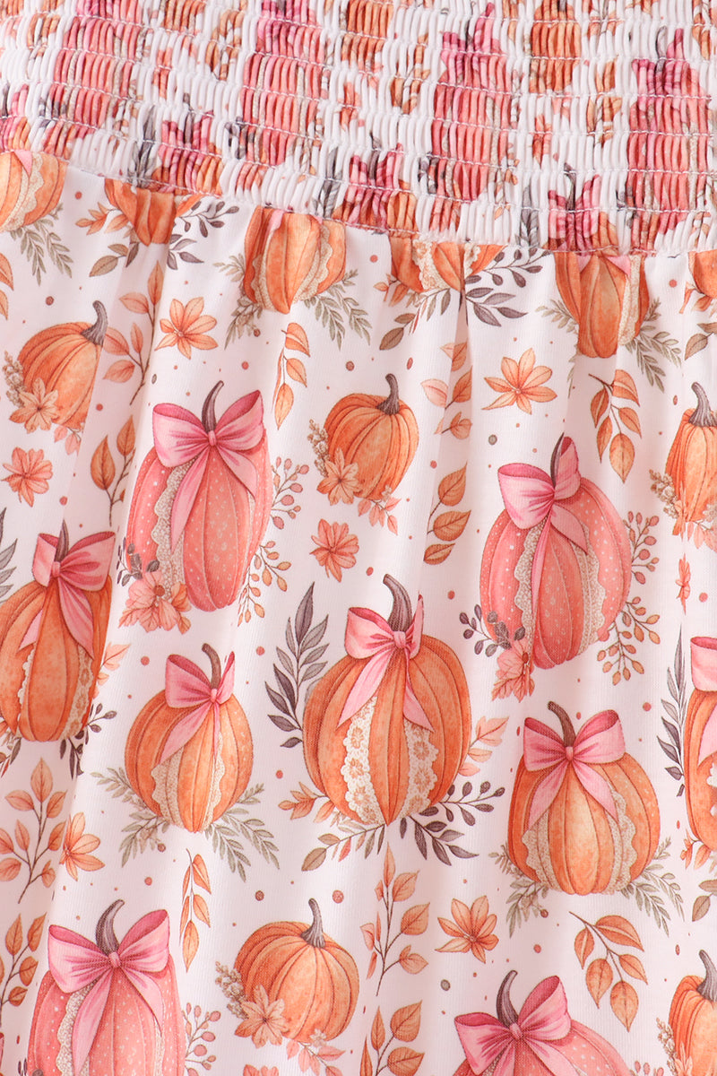 Orange Pumpkin Print Smocked Mom Dress - Aaria Tees Aaria Tees