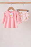 Pink pumpkin bow embroidery ruffle bloomer set - Aaria Tees Aaria Tees