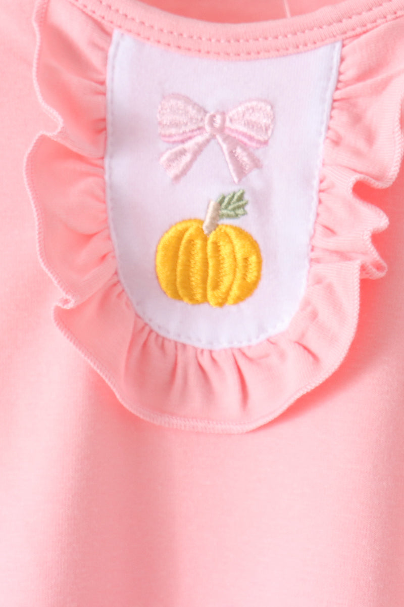 Pink pumpkin bow embroidery ruffle bloomer set - Aaria Tees Aaria Tees