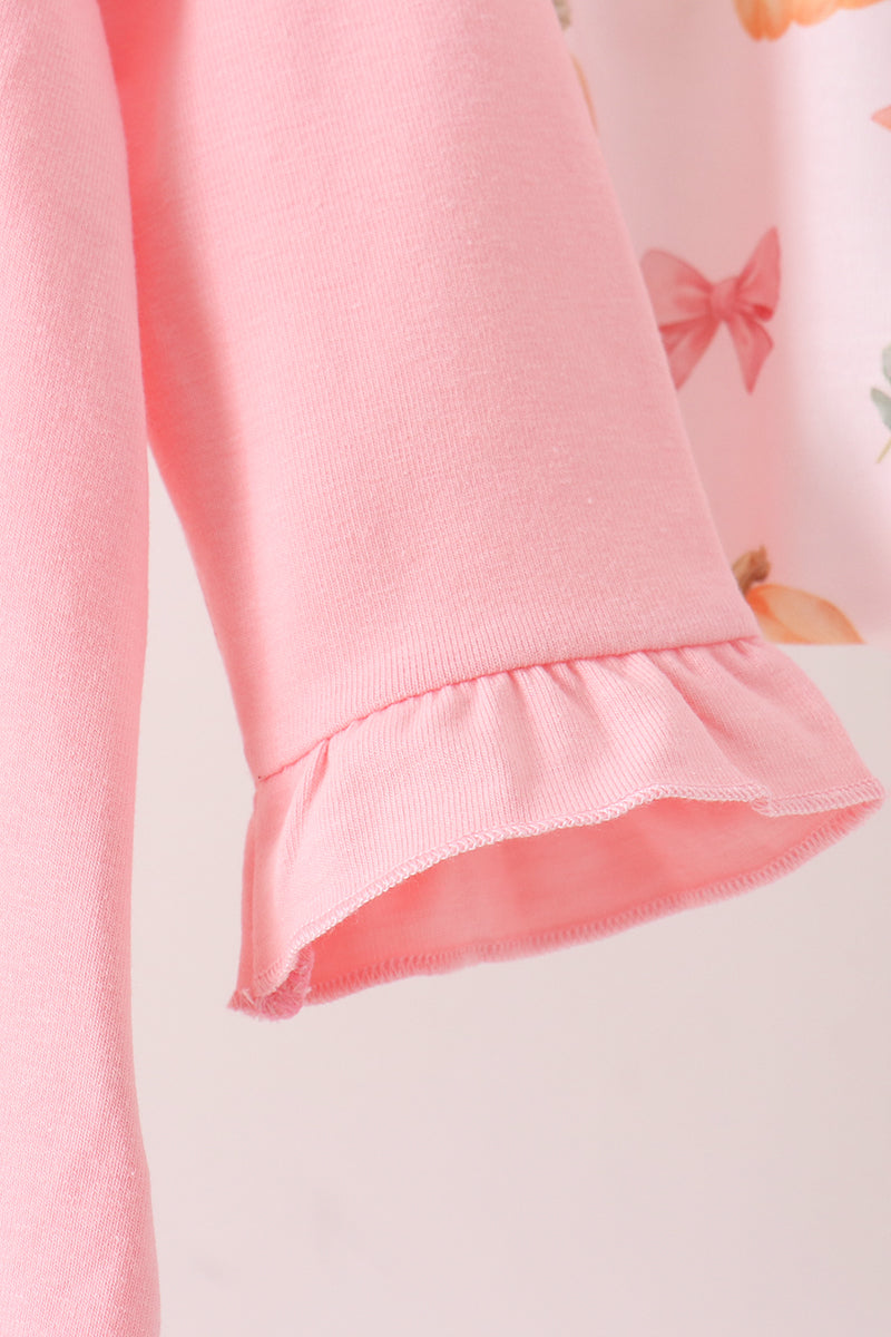 Pink pumpkin bow embroidery ruffle bloomer set - Aaria Tees Aaria Tees