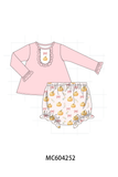 Pink pumpkin bow embroidery ruffle bloomer set Aaria Tees