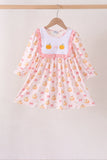 Pink pumpkin bow embroidery ruffle dress - Aaria Tees Aaria Tees