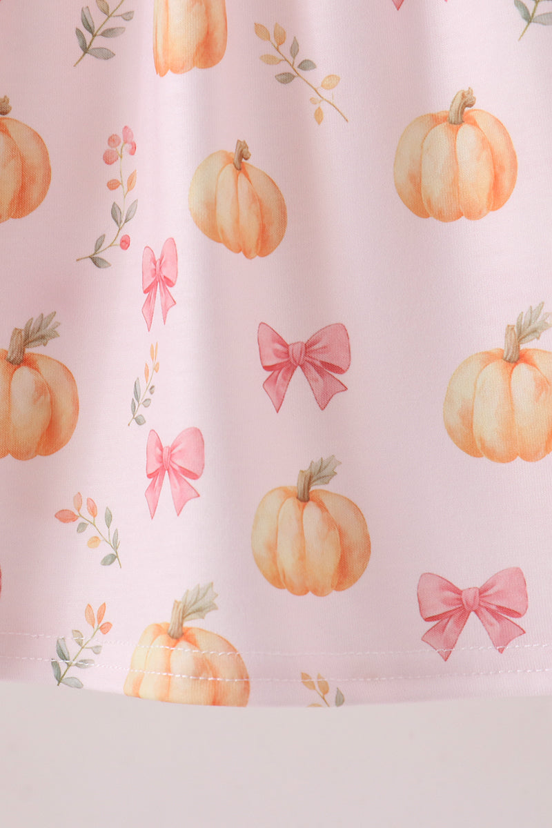 Pink pumpkin bow embroidery ruffle dress - Aaria Tees Aaria Tees
