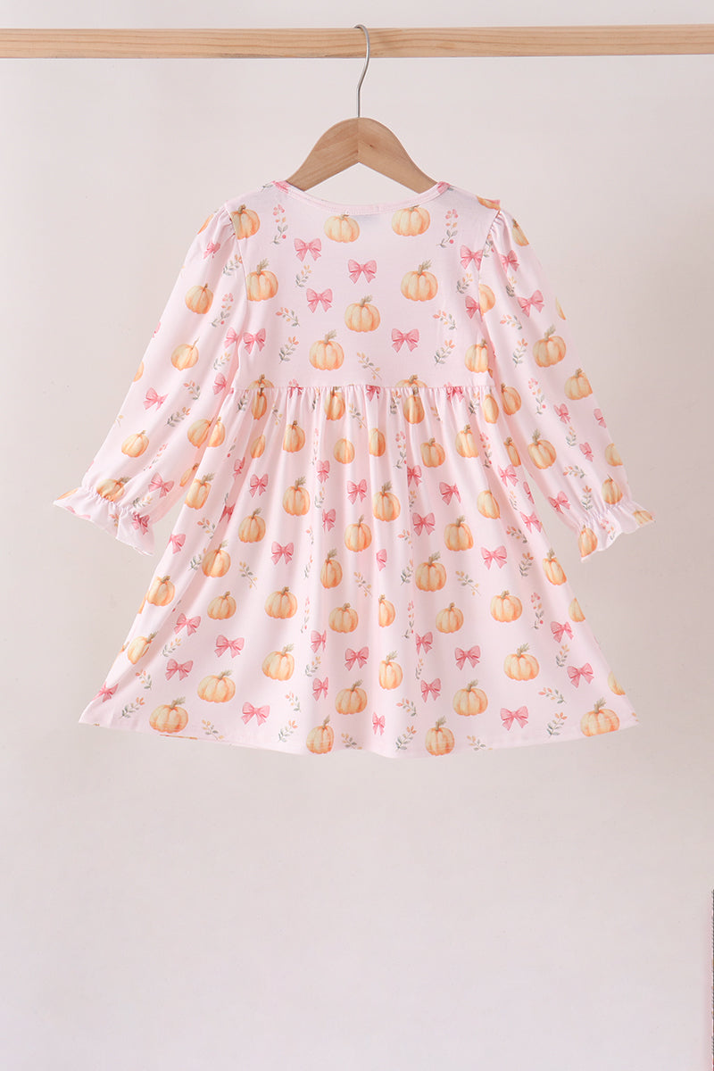 Pink pumpkin bow embroidery ruffle dress - Aaria Tees Aaria Tees