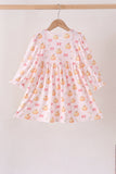 Pink pumpkin bow embroidery ruffle dress - Aaria Tees Aaria Tees