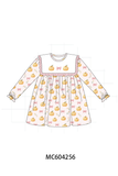 Pink pumpkin bow embroidery ruffle dress Aaria Tees