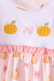 Pink pumpkin bow embroidery ruffle pants set - Aaria Tees Aaria Tees