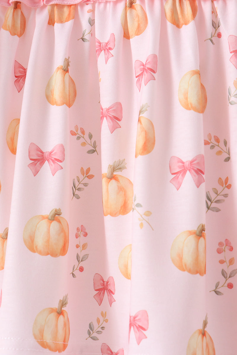 Pink pumpkin bow embroidery ruffle pants set - Aaria Tees Aaria Tees