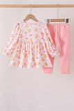 Pink pumpkin bow embroidery ruffle pants set - Aaria Tees Aaria Tees
