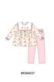 Pink pumpkin bow embroidery ruffle pants set Aaria Tees