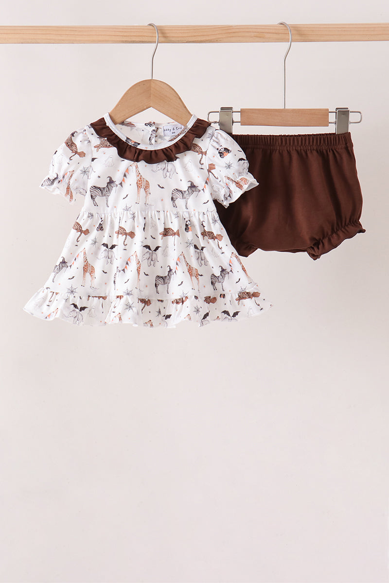 Brown zoo animal ruffle bloomer set - Aaria Tees