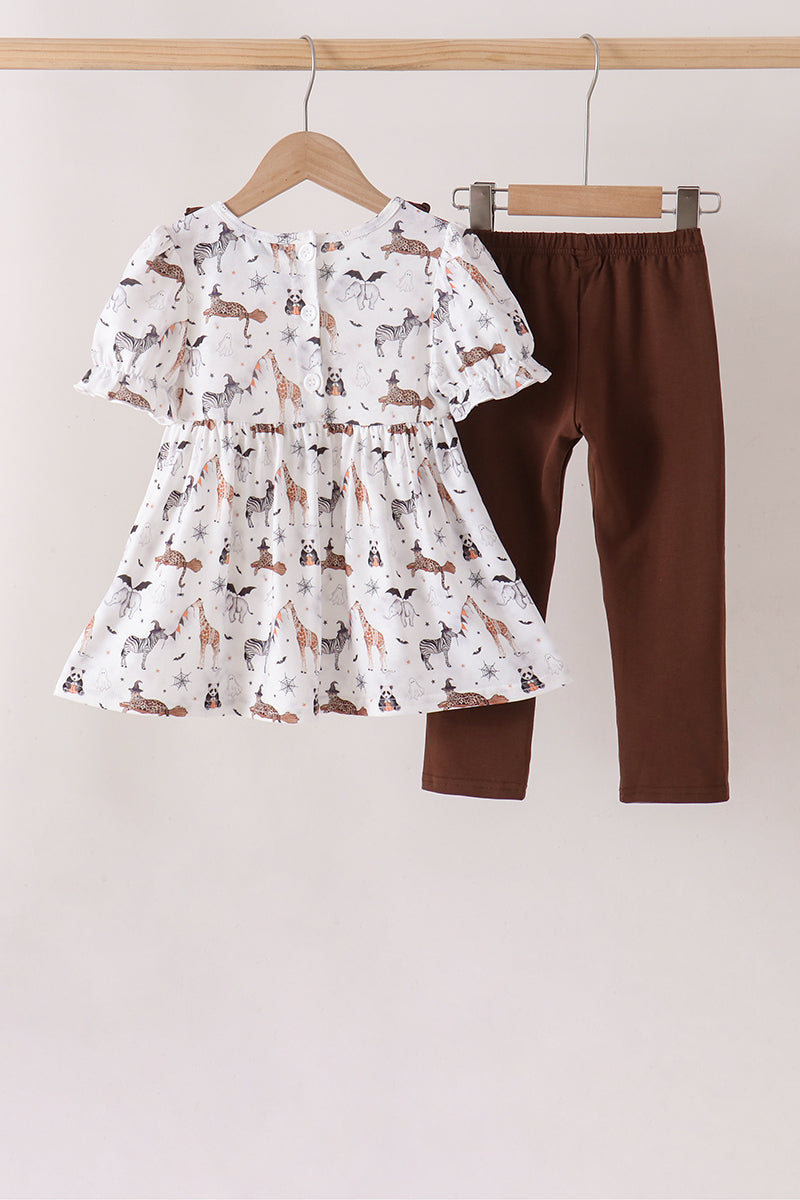 Brown zoo animal ruffle pants set - Aaria Tees Aaria Tees