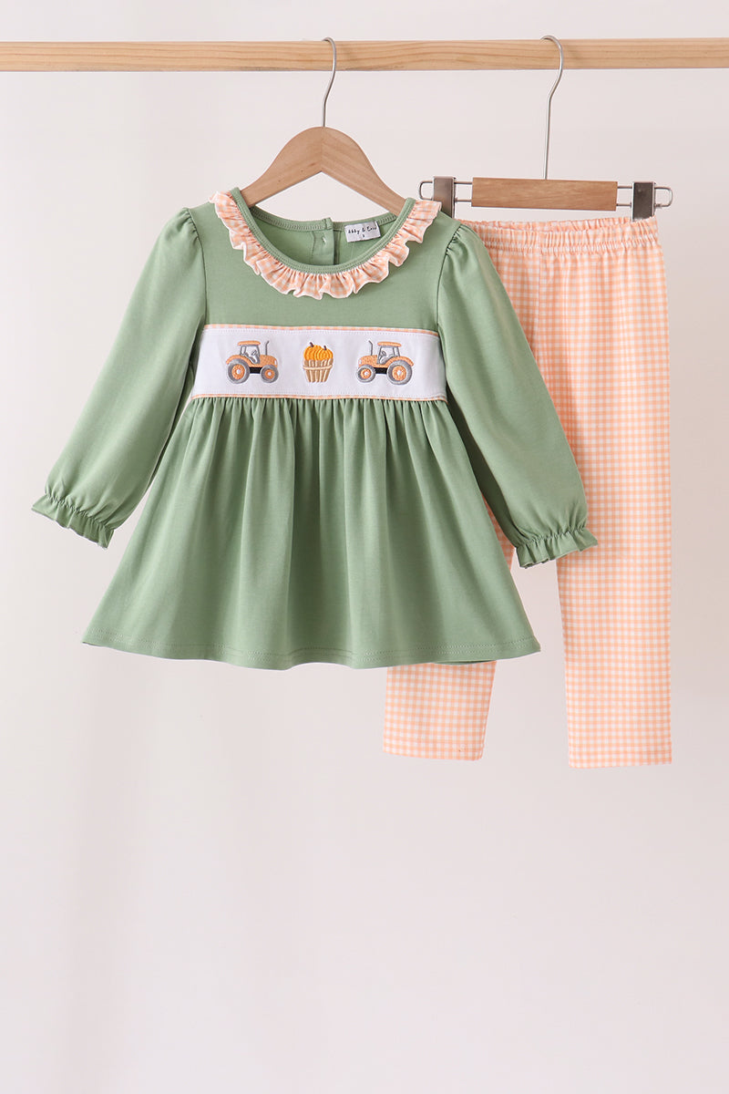 Green farm embroidery ruffle pants set - Aaria Tees