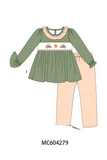 Green farm embroidery ruffle pants set Aaria Tees